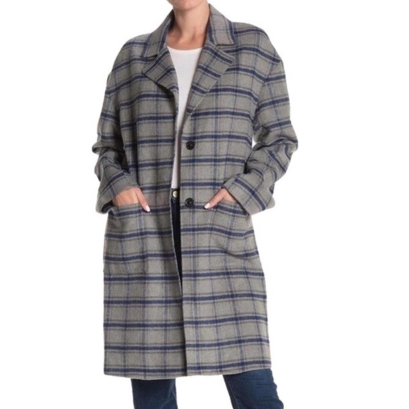 NWT AVEC LES FILLES WOOL PLAID TRENCH COAT M - Picture 2 of 4